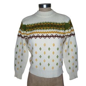 Vintage Filenes Sweater Women Sz M Retro Pullover Ski Fair Isle 70s colors Italy